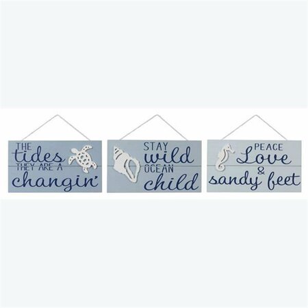 YOUNGS Wood Nautical Wall Hanging Sign with Raised Designs - 3 Assortment 62118